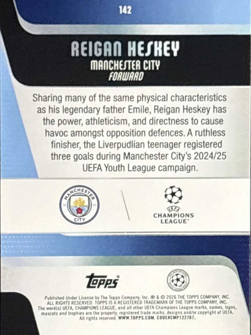 Topps Manchester City Reigan Heskey Rookie Soccer Card